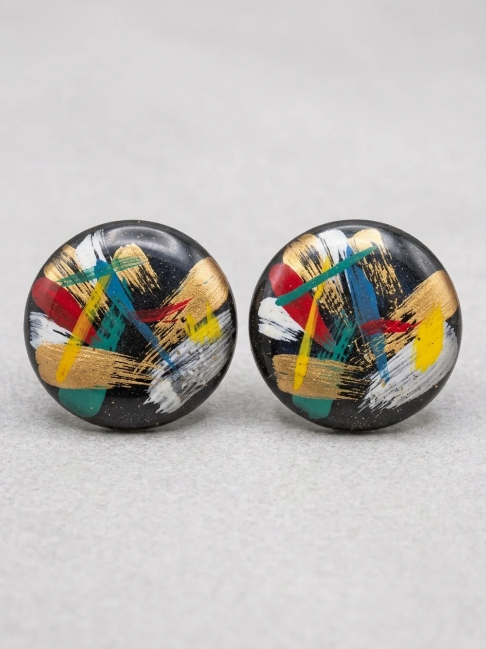 Abstract Painted Round Stud Earrings Handcrafted Lightweight Statement Jewelry
